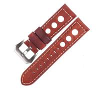 LUGEMA Lederarmband Armband 22mm Echtes Leder Uhrenarmband Atmungsaktiv 22mm 24mm(Brick Red-Silver,24mm)