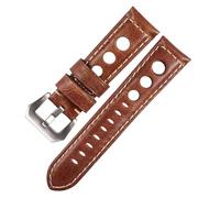 LUGEMA Lederarmband Armband 22mm Echtes Leder Uhrenarmband Atmungsaktiv 22mm 24mm(Brown-Silver,22mm)