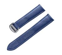 LUGEMA Lederarmband Lychee-Muster, Weiches Leder-Uhrenarmband, Ersatz, Kompatibel Mit Cartier Tank Herren- Und Damenarmband (Color : Blue white line, Size : 18mm)