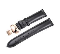 LUGEMA Schnellverschluss, Glattes Uhrenarmband Aus Echtem Kalbsleder, 14/18/20/22 Mm, Riemen Mit Solider Schmetterlingsschnalle, Business(Black-rose,12mm)