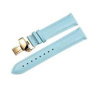LUGEMA Schnellverschluss, Glattes Uhrenarmband Aus Echtem Kalbsleder, 14/18/20/22 Mm, Riemen Mit Solider Schmetterlingsschnalle, Business(Blue-gold 1,22mm)