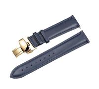 LUGEMA Schnellverschluss, Glattes Uhrenarmband Aus Echtem Kalbsleder, 14/18/20/22 Mm, Riemen Mit Solider Schmetterlingsschnalle, Business(Blue-gold,19mm)