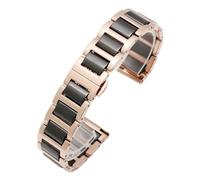 LUGEMA Uhrenarmband Aus Keramik Und Stahl For Herren, Schwarz, Weiß, Uhrenkette Aus Edelstahl For Damen, Kompatibel Mit Tissot, Kompatibel Mit Armani, 12 13 14 15 16 17 18 20 22 Mm(Rose gold-Black,17m