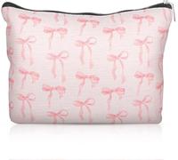 Luhaomisky 1 x rosa Make-up-Tasche mit Schleife, süße Kosmetiktasche, tragbare Reise-Kulturbeutel, große Kapazität, Reißverschluss, Make-up-Tasche für Damen und Mädchen
