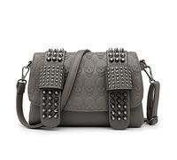 LUI SUI Gothic Punk Skull Rivet Nieten Crossbody Bag PU Leder Messenger Umhängetasche Handtasche Brieftasche Geldbörse für Mädchen Frauen