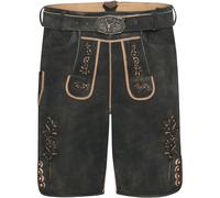 Luis Steindl Kurze Lederhose mit Stickerei Antik Schwarz (Größe: 48) 48 schwarz