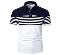 LUJENGEFA Herren-Poloshirt, lang/kurzärmelig, gestreift, lässig, schmale Passform, Golf-Poloshirt, Kontrastfarbe, Sommer-T-Shirt, Baumwolle