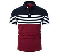 LUJENGEFA Herren-Poloshirt, lang/kurzärmelig, gestreift, lässig, schmale Passform, Golf-Poloshirt, Kontrastfarbe, Sommer-T-Shirt, Baumwolle