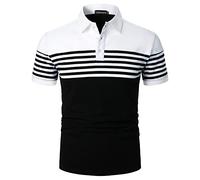 LUJENGEFA Herren-Poloshirt, lang/kurzärmelig, gestreift, lässig, schmale Passform, Golf-Poloshirt, Kontrastfarbe, Sommer-T-Shirt, Baumwolle