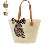 LUKIUP Stroh Handtasche, Strandtasche Groß Damen, Tasche Umhängetasche Strandtasche, Ledergriffen und Reißverschluss, Korbtasche für Strand, Reisen, Urlaub, Shopping(Beige)