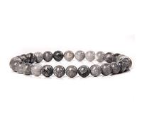 LUKX Bergkristall Armband, Natürliche Graue Karte Steinarmbänder 4 Mm 6 Mm 8 Mm 10 Mm 12 Mm Perlen Chakra Armbänder Elastische Energie Edelstein Armreifen Balance Yoga Schmuck Für Frauen Männer, 4Mm
