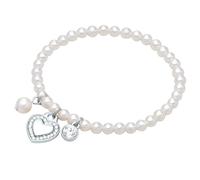 Lulu Jane Damen Armband Metall-Legierung Crystal weiß rund Muschelkernperle 4,0/6,0 mm weiß Herz Perlenarmband