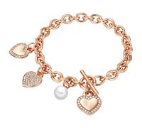 Lulu & Jane - Perlen-Armband Herz Messing Zirkonia Muschelkernperle in Roségold Armbänder & Armreife Damen
