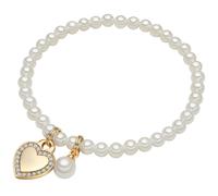 Lulu Jane Damen Armband aus Messing mit rund Muschelkernperle ca. 4,0 mm Zirkonia Perlenarmband Herz weiß