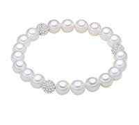 Lulu Jane Damen Armband mit rund Muschelkernperle ca. 8,0 mm Zirkonia Perlenarmband weiß