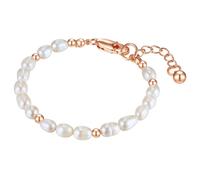 Lulu Jane Damen Armband aus Messing mit barock Süßwasser-Zuchtperle ca. 5,5-6,5 mm Perlenarmband weiß roségold