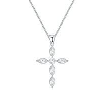 Panzerkette LULU & JANE "AV112", silber, Halsketten, Damen, 41,0cm Basiskette + 7,5cm Verlängerung,mit Steinen, Messing, Panzerkette, mit Kreuz (46554202-0) silber