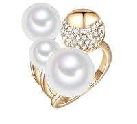 Lulu & Jane - Perlen-Ring Messing Glas Muschelkernperle in Gelbgold Ringe Damen