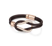Lulu & Jane Damen Armband aus Echtleder mit Glas roségold Lederarmband braun Modeschmuckarmband