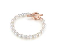 Lulu & Jane Damen Armband aus Messing mit barock Süßwasser-Zuchtperle ca. 6,0-7,0 mm Perlenarmband weiß roségold