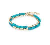 Lulu & Jane Damen Armband aus Messing mit Naturstein Modeschmuckarmband gelbgold türkis 2 reihig