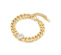 Lulu & Jane Damen Armband aus Metall gelbvergoldet 14 Karat mit Glaskristall weiß Modeschmuckarmband