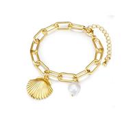Lulu & Jane Damen Armband aus Metall-Legierung mit barock Muschelkernperle ca. 10,4 mm Perlenarmband Muschel gelbgold
