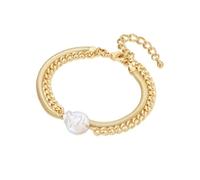 Lulu Jane Damen Armband Messing gelbgold coin Süßwasser-Zuchtperle 13,7 mm weiß Perlenarmband