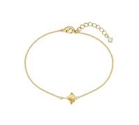 Lulu & Jane Damen Armband Messing gelbgold | gelbvergoldet 14 Karat, Ankerarmband, Zirkonia, weiß, Ginkgoblatt, Karabinerverschluss