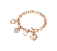 Lulu Jane Damen Armband Messing roségold Zirkonia weiß rund Muschelkernperle 8 mm weiß Herz Perlenarmband