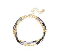 Lulu & Jane Damen Armband Metall-Legierung gelbgold | Gelbgold-Optik, Modeschmuckarmband, Glas, schwarz, facettiert, Karabinerverschluss