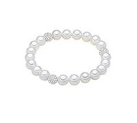 Lulu & Jane Damen Armband mit rund Muschelkernperle ca. 8,0 mm Zirkonia Perlenarmband weiß