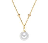 Lulu Jane Damen Kette aus Messing mit rund Muschelkernperle ca. 9 mm Perlenhalskette gelbgold