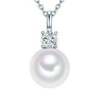 Lulu & Jane Damen Kette aus 925/- Sterling Silber mit rund Muschelkernperle ca. 10,0 mm Zirkonia Silberhalskette silber