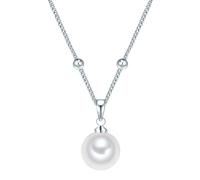 Lulu & Jane Perlen-Kette aus Messing in silber mit Muschelkernperle 42,0 cm Basiskette + 5,0 Verlängerung Damen