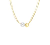 Lulu & Jane Damen Kette Messing gelbgold | Gelbgold-Optik, Schlangenkette, Glasperle, ca. 13,5 - 14,0 mm, weiß, rund, Karabinerverschluss