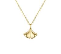 Lulu & Jane Damen Kette Messing gelbgold | gelbvergoldet 14 Karat, Ankerkette, Zirkonia, weiß, Ginkgoblatt, Karabinerverschluss