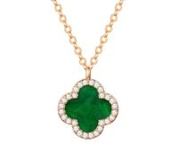 Lulu & Jane Damen Kette Messing gelbgold | gelbvergoldet 14 Karat, Ankerkette, Zirkonia, weiß, Kleeblatt, Karabinerverschluss