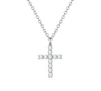 Lulu & Jane Damen Kette Messing | rhodiniert, Ankerkette, Zirkonia, weiß, Kreuz, Karabinerverschluss