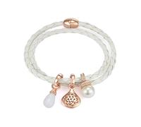 Lulu & Jane Damen Lederarmband Leder (synth.) weiß mit Glas/Perle (synth.) - Armband mit Kristallen