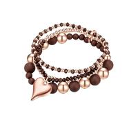 Lulu Jane Damen Modeschmuckarmband aus Metall-Legierung roségold mit Glas braun Herz 4-Reihig Bettelarmband