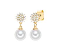 Lulu Jane Damen Ohrringe Messing gelbgold | Gelbgold-Optik, Ohrhänger, Zirkonia, weiß, Perle (synth.), ca. 9,5 - 10,0 mm, weiß, rund