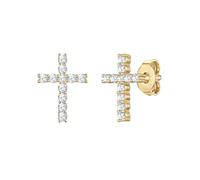 Lulu Jane Damen Ohrringe Messing gelbgold | gelbvergoldet 14 Karat, Ohrstecker, Zirkonia, weiß, Kreuz