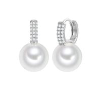 Lulu Jane Damen Ohrringe Messing | Silber-Optik, Creolen, Zirkonia, weiß, Glasperle, ca. 11,5 - 12,0 mm, weiß, rund