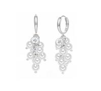 Lulu Jane Damen Ohrringe Messing | Silber-Optik, Creolen, Zirkonia, weiß, Glasperle, ca. 5,5 - 6,0 mm, weiß, rund