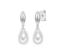 Lulu Jane Damen Ohrringe Messing | Silber-Optik, Ohrhänger, Glasperle, ca. 9,5 - 10,0 mm, weiß, tropfenförmig