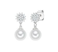 Lulu & Jane Perlen-Ohrhänger aus Messing in silber mit Zirkonia Perle (synth.) 23,0 mm Damen