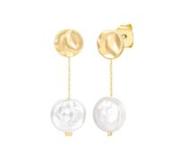 Lulu Jane Damen Ohrringe Metall-Legierung gelbgold | Gelbgold-Optik, Ohrhänger, Glasperle, ca. 14,0 - 14,5 mm, weiß, Coin