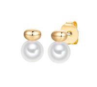 Lulu Jane Damen Ohrringe Metall-Legierung gelbgold | Gelbgold-Optik, Ohrstecker, Muschelkernperle, ca. 7,5 - 8,0 mm, weiß, rund