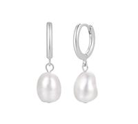 Lulu Jane Damen Ohrringe Metall-Legierung | Silber-Optik, Creolen, Süßwasser-Zuchtperle, ca. 8,0 - 8,5 mm, weiß, barock